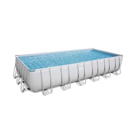 Set piscina fuori terra rettangolare Power Steel da 732x366x132 cm con filtro a sabbia grigio chiaro